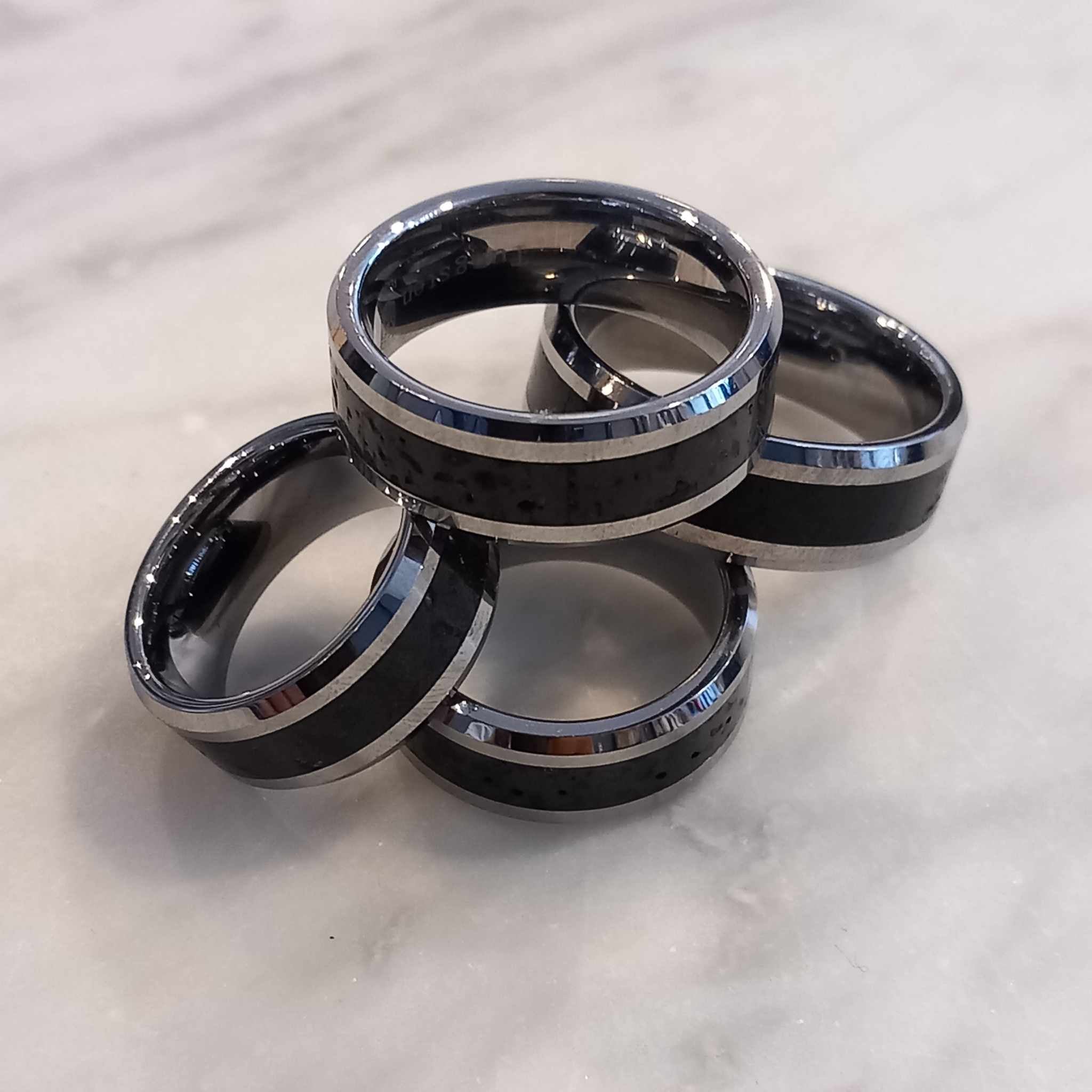 Tungsten Rings with lava rock Tungsten Rings with lava rock